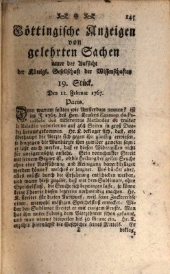 Göttingische Anzeigen von gelehrten Sachen (Göttingische Zeitungen von gelehrten Sachen) Donnerstag 12. Februar 1767