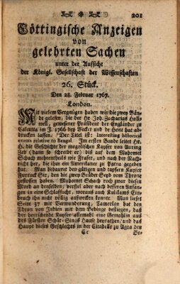 Göttingische Anzeigen von gelehrten Sachen (Göttingische Zeitungen von gelehrten Sachen) Samstag 28. Februar 1767