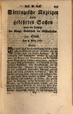 Göttingische Anzeigen von gelehrten Sachen (Göttingische Zeitungen von gelehrten Sachen) Montag 9. März 1767