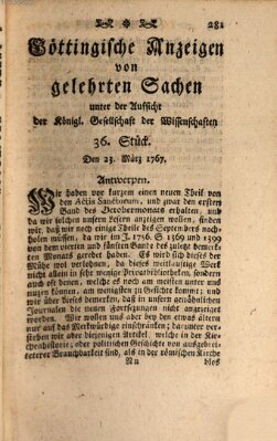 Göttingische Anzeigen von gelehrten Sachen (Göttingische Zeitungen von gelehrten Sachen) Montag 23. März 1767