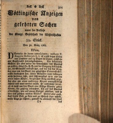 Göttingische Anzeigen von gelehrten Sachen (Göttingische Zeitungen von gelehrten Sachen) Montag 30. März 1767