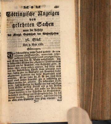 Göttingische Anzeigen von gelehrten Sachen (Göttingische Zeitungen von gelehrten Sachen) Samstag 9. Mai 1767