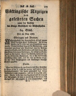 Göttingische Anzeigen von gelehrten Sachen (Göttingische Zeitungen von gelehrten Sachen) Donnerstag 28. Mai 1767