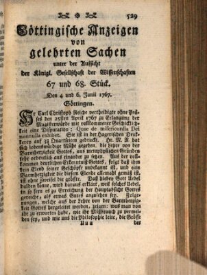 Göttingische Anzeigen von gelehrten Sachen (Göttingische Zeitungen von gelehrten Sachen) Samstag 6. Juni 1767