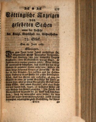 Göttingische Anzeigen von gelehrten Sachen (Göttingische Zeitungen von gelehrten Sachen) Donnerstag 18. Juni 1767