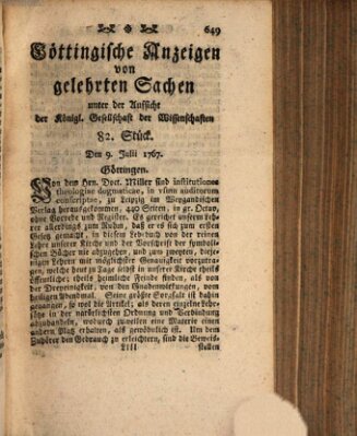 Göttingische Anzeigen von gelehrten Sachen (Göttingische Zeitungen von gelehrten Sachen) Donnerstag 9. Juli 1767