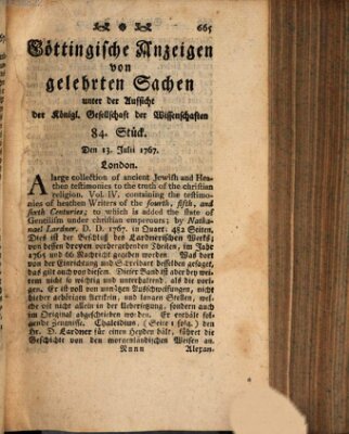 Göttingische Anzeigen von gelehrten Sachen (Göttingische Zeitungen von gelehrten Sachen) Montag 13. Juli 1767