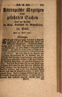 Göttingische Anzeigen von gelehrten Sachen (Göttingische Zeitungen von gelehrten Sachen) Samstag 25. Juli 1767