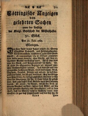 Göttingische Anzeigen von gelehrten Sachen (Göttingische Zeitungen von gelehrten Sachen) Donnerstag 30. Juli 1767