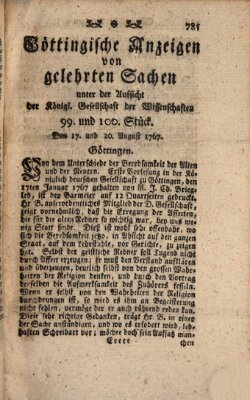 Göttingische Anzeigen von gelehrten Sachen (Göttingische Zeitungen von gelehrten Sachen) Donnerstag 20. August 1767