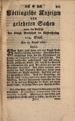 Göttingische Anzeigen von gelehrten Sachen (Göttingische Zeitungen von gelehrten Sachen) Samstag 29. August 1767