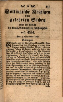 Göttingische Anzeigen von gelehrten Sachen (Göttingische Zeitungen von gelehrten Sachen) Donnerstag 3. September 1767