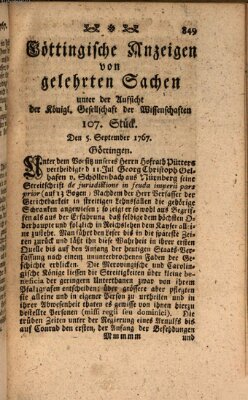 Göttingische Anzeigen von gelehrten Sachen (Göttingische Zeitungen von gelehrten Sachen) Samstag 5. September 1767