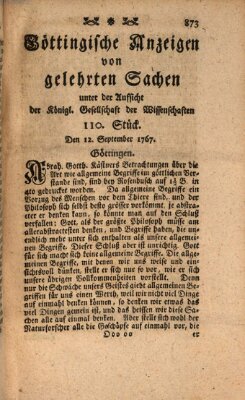 Göttingische Anzeigen von gelehrten Sachen (Göttingische Zeitungen von gelehrten Sachen) Samstag 12. September 1767