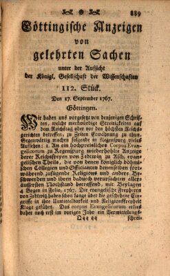 Göttingische Anzeigen von gelehrten Sachen (Göttingische Zeitungen von gelehrten Sachen) Donnerstag 17. September 1767