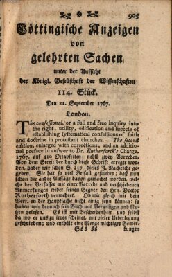 Göttingische Anzeigen von gelehrten Sachen (Göttingische Zeitungen von gelehrten Sachen) Montag 21. September 1767