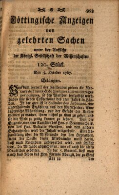 Göttingische Anzeigen von gelehrten Sachen (Göttingische Zeitungen von gelehrten Sachen) Montag 5. Oktober 1767