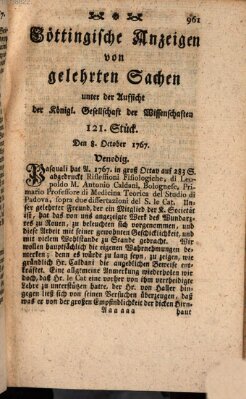 Göttingische Anzeigen von gelehrten Sachen (Göttingische Zeitungen von gelehrten Sachen) Donnerstag 8. Oktober 1767