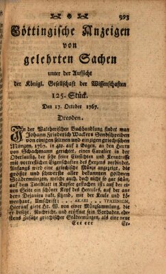 Göttingische Anzeigen von gelehrten Sachen (Göttingische Zeitungen von gelehrten Sachen) Samstag 17. Oktober 1767