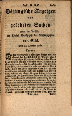 Göttingische Anzeigen von gelehrten Sachen (Göttingische Zeitungen von gelehrten Sachen) Donnerstag 22. Oktober 1767