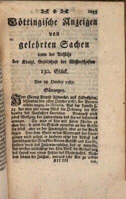 Göttingische Anzeigen von gelehrten Sachen (Göttingische Zeitungen von gelehrten Sachen) Donnerstag 29. Oktober 1767