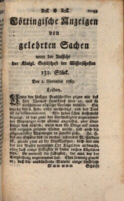 Göttingische Anzeigen von gelehrten Sachen (Göttingische Zeitungen von gelehrten Sachen) Montag 2. November 1767