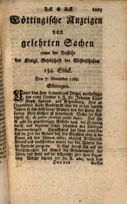 Göttingische Anzeigen von gelehrten Sachen (Göttingische Zeitungen von gelehrten Sachen) Samstag 7. November 1767