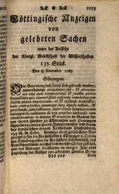 Göttingische Anzeigen von gelehrten Sachen (Göttingische Zeitungen von gelehrten Sachen) Montag 9. November 1767