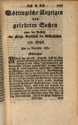 Göttingische Anzeigen von gelehrten Sachen (Göttingische Zeitungen von gelehrten Sachen) Donnerstag 12. November 1767