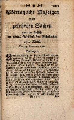 Göttingische Anzeigen von gelehrten Sachen (Göttingische Zeitungen von gelehrten Sachen) Samstag 14. November 1767