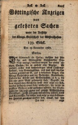 Göttingische Anzeigen von gelehrten Sachen (Göttingische Zeitungen von gelehrten Sachen) Donnerstag 19. November 1767