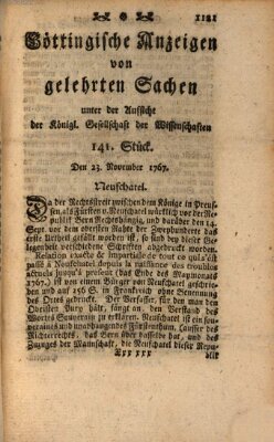 Göttingische Anzeigen von gelehrten Sachen (Göttingische Zeitungen von gelehrten Sachen) Montag 23. November 1767