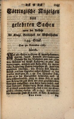 Göttingische Anzeigen von gelehrten Sachen (Göttingische Zeitungen von gelehrten Sachen) Montag 30. November 1767