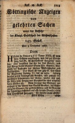 Göttingische Anzeigen von gelehrten Sachen (Göttingische Zeitungen von gelehrten Sachen) Donnerstag 3. Dezember 1767