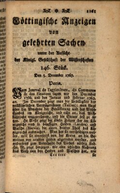 Göttingische Anzeigen von gelehrten Sachen (Göttingische Zeitungen von gelehrten Sachen) Samstag 5. Dezember 1767