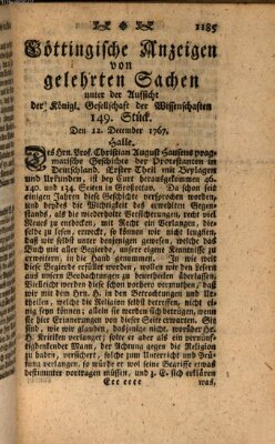 Göttingische Anzeigen von gelehrten Sachen (Göttingische Zeitungen von gelehrten Sachen) Samstag 12. Dezember 1767