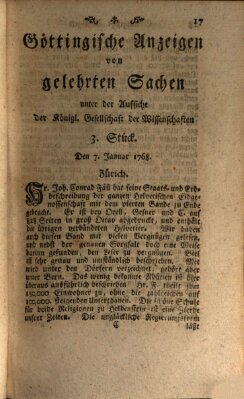 Göttingische Anzeigen von gelehrten Sachen (Göttingische Zeitungen von gelehrten Sachen) Donnerstag 7. Januar 1768