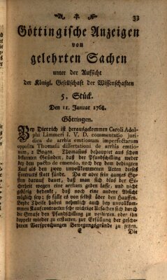 Göttingische Anzeigen von gelehrten Sachen (Göttingische Zeitungen von gelehrten Sachen) Montag 11. Januar 1768