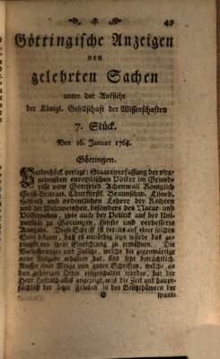 Göttingische Anzeigen von gelehrten Sachen (Göttingische Zeitungen von gelehrten Sachen) Samstag 16. Januar 1768