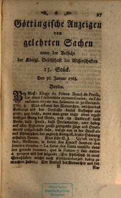 Göttingische Anzeigen von gelehrten Sachen (Göttingische Zeitungen von gelehrten Sachen) Samstag 30. Januar 1768