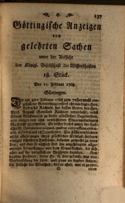 Göttingische Anzeigen von gelehrten Sachen (Göttingische Zeitungen von gelehrten Sachen) Donnerstag 11. Februar 1768