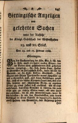 Göttingische Anzeigen von gelehrten Sachen (Göttingische Zeitungen von gelehrten Sachen) Sonntag 14. Februar 1768