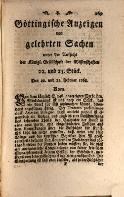 Göttingische Anzeigen von gelehrten Sachen (Göttingische Zeitungen von gelehrten Sachen) Dienstag 23. Februar 1768