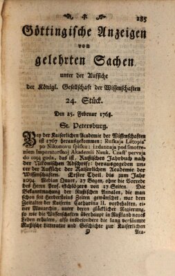 Göttingische Anzeigen von gelehrten Sachen (Göttingische Zeitungen von gelehrten Sachen) Donnerstag 25. Februar 1768