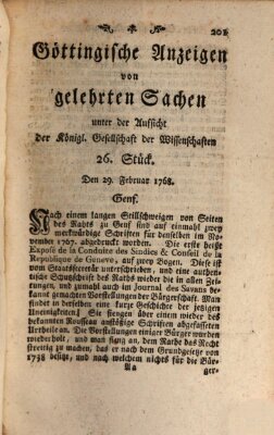 Göttingische Anzeigen von gelehrten Sachen (Göttingische Zeitungen von gelehrten Sachen) Montag 29. Februar 1768