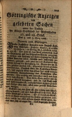 Göttingische Anzeigen von gelehrten Sachen (Göttingische Zeitungen von gelehrten Sachen) Samstag 5. März 1768