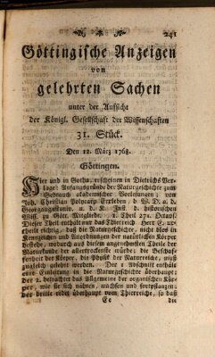 Göttingische Anzeigen von gelehrten Sachen (Göttingische Zeitungen von gelehrten Sachen) Samstag 12. März 1768