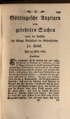 Göttingische Anzeigen von gelehrten Sachen (Göttingische Zeitungen von gelehrten Sachen) Montag 14. März 1768