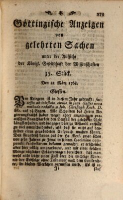 Göttingische Anzeigen von gelehrten Sachen (Göttingische Zeitungen von gelehrten Sachen) Montag 21. März 1768