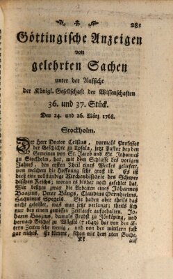 Göttingische Anzeigen von gelehrten Sachen (Göttingische Zeitungen von gelehrten Sachen) Donnerstag 24. März 1768